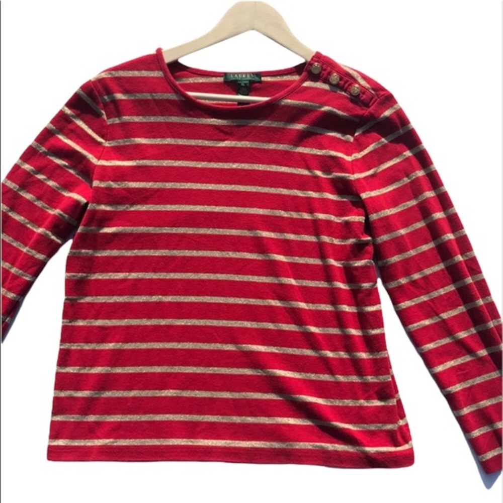 Ralph Lauren Red and Gold Striped Top Size XL